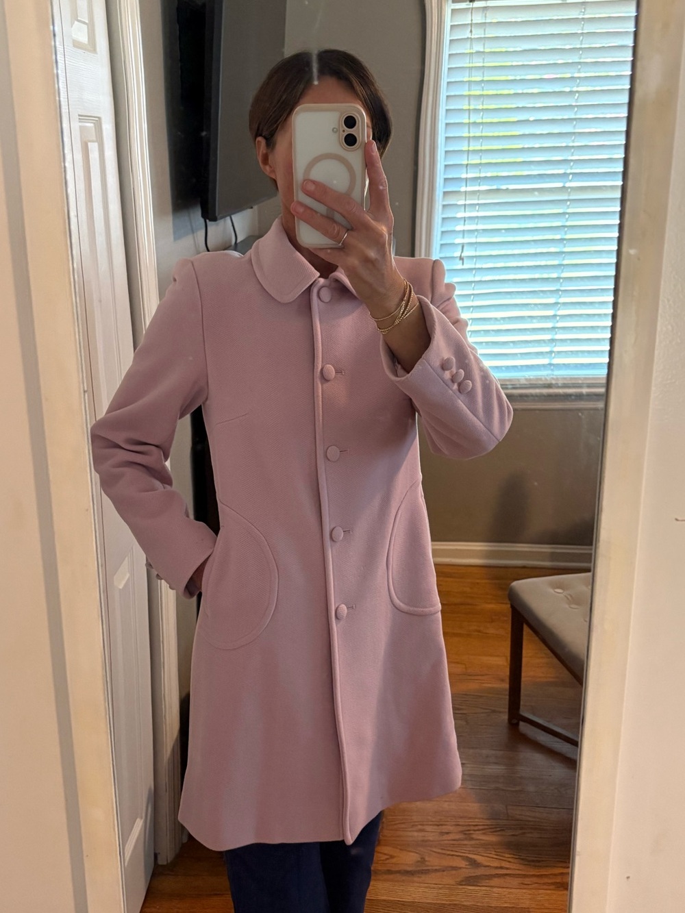 Classic Pink Button-Front Women's Coat